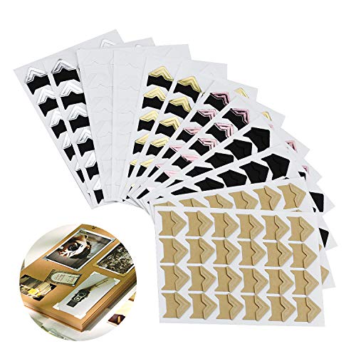 Hentek 15 hojas Photo Corners Autoadhesivas, 6 colores 288 piezas Esquinas de montaje de álbumes de fotos para álbumes de recortes, álbumes de fotos, diarios, etc.