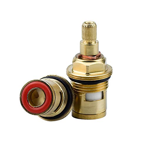 Hentek 2 Piezas Cabezal de Disco de Cerámica, Par de Cartuchos de Grifo de Agua Caliente Roja y Grifo de Agua Fría de Sello Azul para Cocina, Baño
