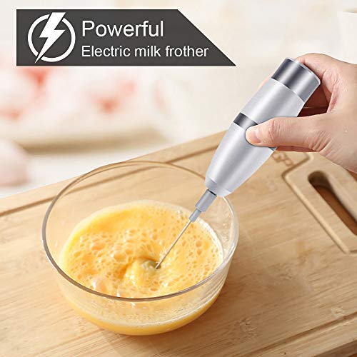 Henzin - Espumador de leche eléctrico, 2 en 1, batidora de mano con doble batidora, espumador para café/late/capuchino/nata/macchiato/huevos