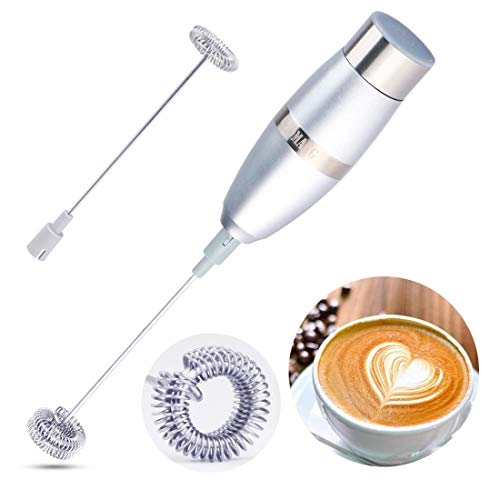 Henzin - Espumador de leche eléctrico, 2 en 1, batidora de mano con doble batidora, espumador para café/late/capuchino/nata/macchiato/huevos