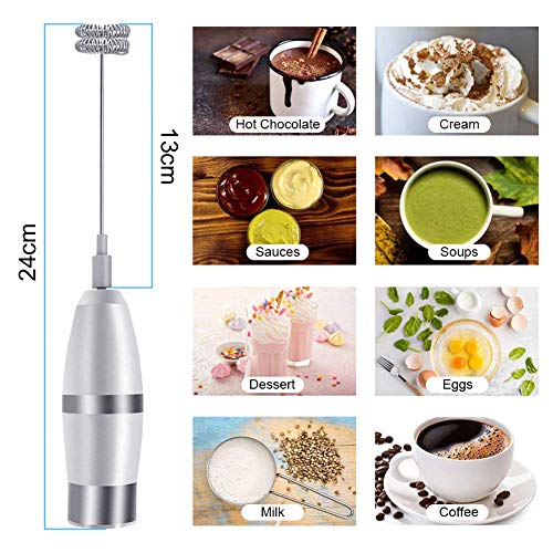 Henzin - Espumador de leche eléctrico, 2 en 1, batidora de mano con doble batidora, espumador para café/late/capuchino/nata/macchiato/huevos