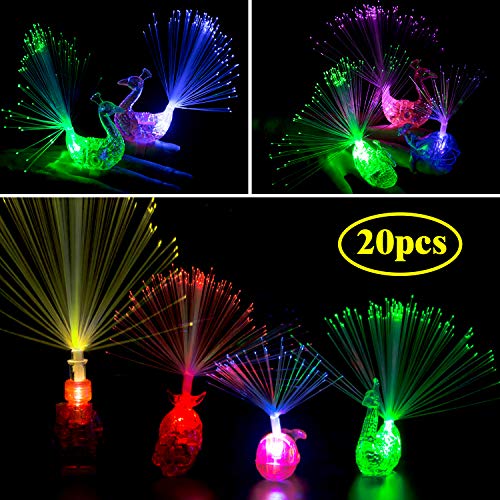 Herefun 20 Piezas de Fibra óptica Luz de Dedo LED Luces de Dedo Coloridas Pavo Real Ballena Luz de Dedo Anillos de luz niños Fiesta Gadgets Juguetes, Conciertos Espectáculos, Decoración de Boda