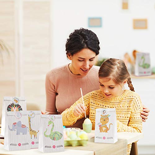 Herefun 24 Pcs Bolsas de Regalo de Papel, Bolsa Regalo Cumpleaños Animales, Caramelos Bolsas de Papel Regalo con Pegatinas para Cumpleaños, Boda, niños Fiestas, Navidad Regalo