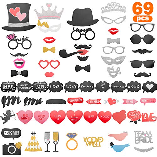 Herefun 69 Pcs DIY Photo Booth, Incluyendo Cómica Divertida Creativa Bigotes para el Partido, Boda, Cumpleaños y La Graduación