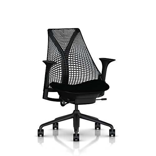 Herman Miller - Silla de trabajo Sayl con limitador de inclinación, brazos y profundidad del asiento fijos, ruedas para alfombra estándar, base y marco negros