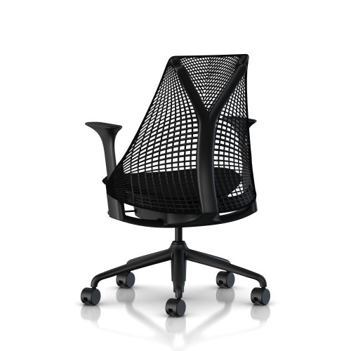 Herman Miller - Silla de trabajo Sayl con limitador de inclinación, brazos y profundidad del asiento fijos, ruedas para alfombra estándar, base y marco negros