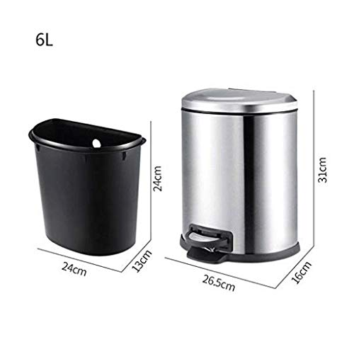 Hermosa Apariencia Papelera for el hogar Estudio dormitorio WC, acero inoxidable de basura de pedal bin silencioso Descendente cubierta helada del cepillado Apariencia papelera, Plata Diseño Portátil