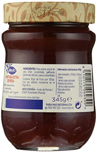 Hero Confitura Extra de Fresa Todo Natural - Paquete de 12 x 345 gr - Total: 4140 gr