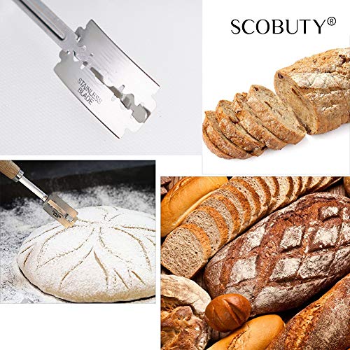 Herramienta de corte de pan,Pan cocido con 5 cuchillas y cubierta protectora de cuero, Herramienta de puntuación de pan, Cortador de pan hecho a mano para panaderos