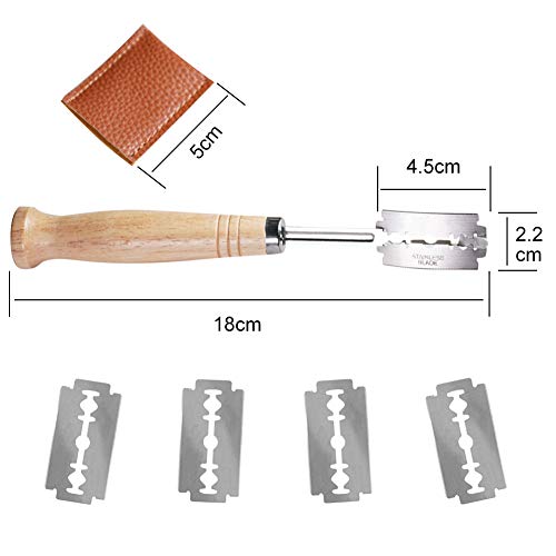 Herramienta de corte de pan,Pan cocido con 5 cuchillas y cubierta protectora de cuero, Herramienta de puntuación de pan, Cortador de pan hecho a mano para panaderos