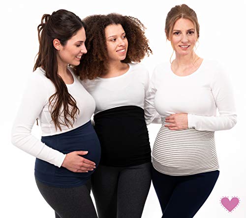 Herzmutter Banda de Vientre para Mujeres Embarazadas - Conjunto de 2 - Bandas de Maternidad del Vientre - Fajas-Extensión de la Camisa para el Embarazo - Unicolor-Rayado - 6000 (XL, Negro/Azul)