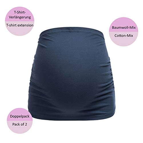 Herzmutter Banda de Vientre para Mujeres Embarazadas - Conjunto de 2 - Bandas de Maternidad del Vientre - Fajas-Extensión de la Camisa para el Embarazo - Unicolor-Rayado - 6000 (XL, Negro/Azul)