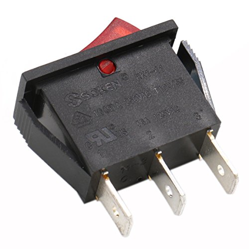 heschen Rocker Interruptor ON-OFF SPST 3 Terminales Luz Roja 16 A 250 VAC 5 unidades
