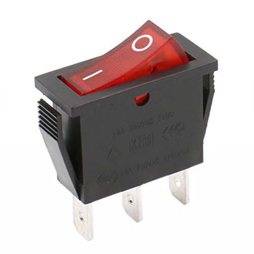 heschen Rocker Interruptor ON-OFF SPST 3 Terminales Luz Roja 16 A 250 VAC 5 unidades