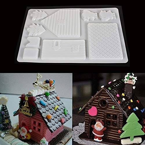 HESDEL Molde de pan de jengibre para hornear gelatina, chocolate, casita de Navidad, molde para tartas, color blanco