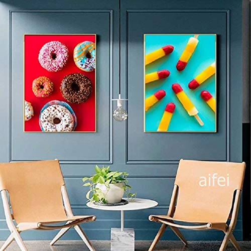 hetingyue Decoración del hogar nórdico sin Marco Arte póster Color Postre Postre Lienzo Modular Mural Imagen Tienda decoración de Pasteles Cocina 60x80cm