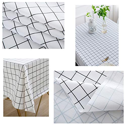 HETOOSHI Mantel para Mesa Rectangular de PVC Impermeable Resistente al Aceite Manteles de Plástico Antimanchas Hules para Mesas Comedor Cocina Multicolor (Rejilla Blanca, 110 x 160 cm)