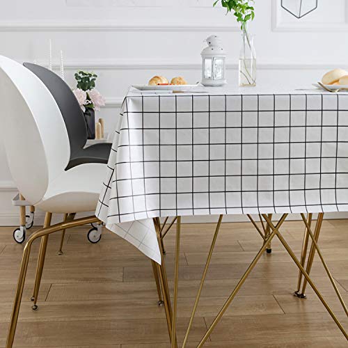 HETOOSHI Mantel para Mesa Rectangular de PVC Impermeable Resistente al Aceite Manteles de Plástico Antimanchas Hules para Mesas Comedor Cocina Multicolor (Rejilla Blanca, 110 x 160 cm)