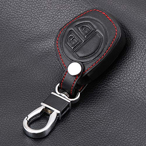 HEZHOUJI para 2 Botones Funda de Cuero para Llave de Coche para Suzuki SX4 Swift Liana Vitara JIMNY Alto IGNIS Esteem Soporte de Protector Remoto, Negro