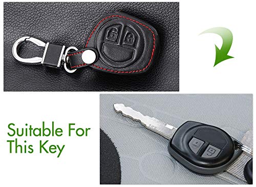 HEZHOUJI para 2 Botones Funda de Cuero para Llave de Coche para Suzuki SX4 Swift Liana Vitara JIMNY Alto IGNIS Esteem Soporte de Protector Remoto, Negro