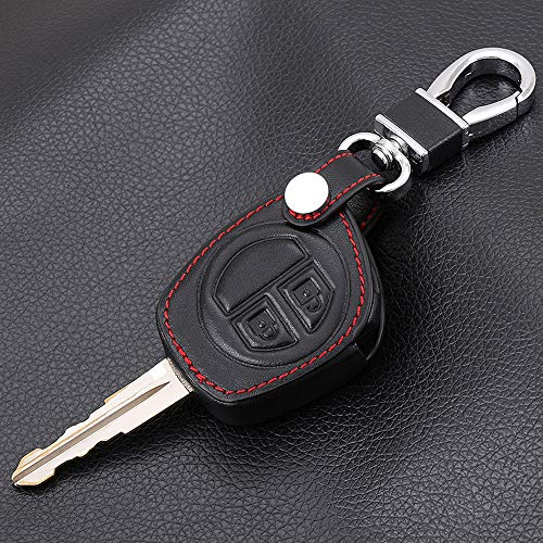 HEZHOUJI para 2 Botones Funda de Cuero para Llave de Coche para Suzuki SX4 Swift Liana Vitara JIMNY Alto IGNIS Esteem Soporte de Protector Remoto, Negro