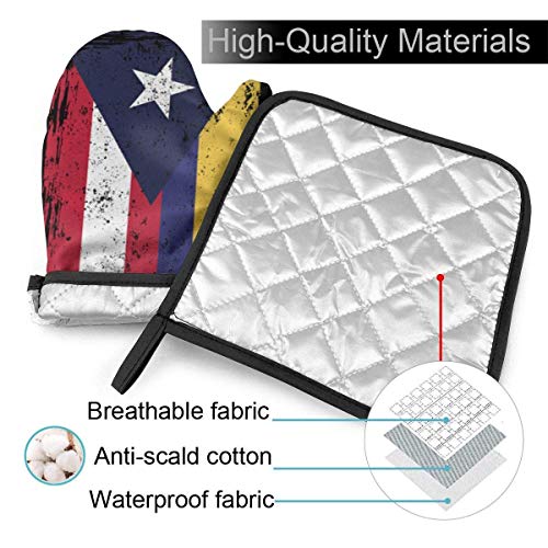 hgdfhfgd Colombia Puerto Rico Banderas Mitones de Horno y Soportes para ollas Conjuntos Guantes de Cocina Guantes para Hornear para cocinar en Barbacoa Hornear Asar a la Parrilla