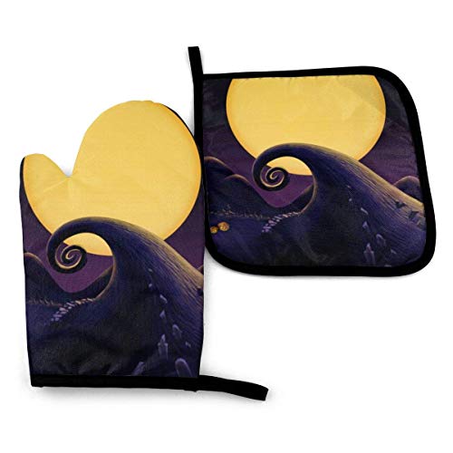 hgdfhfgd Hogar Cocina Hornear Microondas The Night_Mare_Before-Christmas Oven Mitts and Pot Holders Sets Protección Impermeable Anti-escaldado