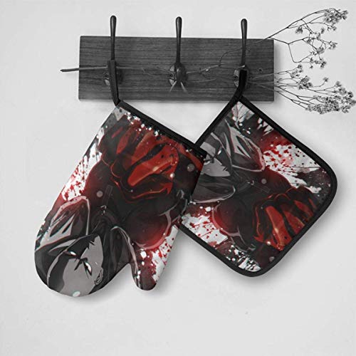 hgdfhfgd Juego de Mitones y Soportes para ollas Anime One Punch Man, Colgantes, Antideslizantes, Resistentes al Calor, Juego de 2 Piezas para Cocina, Barbacoa, Cocina, Hornear, Parrilla, Lavable