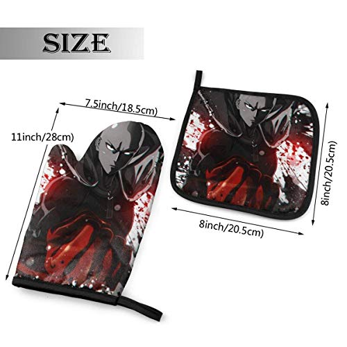 hgdfhfgd Juego de Mitones y Soportes para ollas Anime One Punch Man, Colgantes, Antideslizantes, Resistentes al Calor, Juego de 2 Piezas para Cocina, Barbacoa, Cocina, Hornear, Parrilla, Lavable