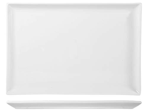 H&H 728532 - Plato rectangular, porcelana, blanco, 28 x 40 x 2 cm