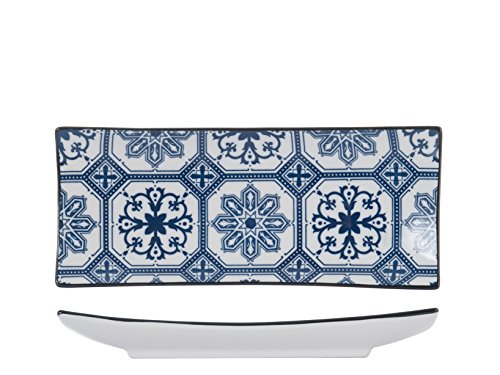 H&H H & H Blue Stamp Plato, Porcelana New Bone China, Azul/Blanco