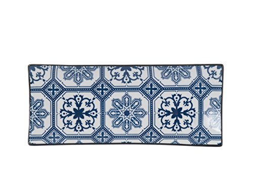 H&H H & H Blue Stamp Plato, Porcelana New Bone China, Azul/Blanco