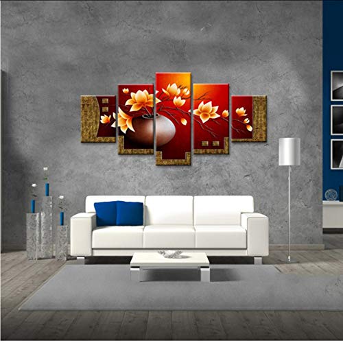 hhlwl HD Decoración Del Hogar Fotos Salón Moderno Cuadros de Lona 5 Panel Flores Pintura Impresa Arte de La Pared Modular Poster Frame -20x35/45/55cm-frame