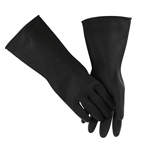 HHPROTECT Guantes resistentes a los químicos, impermeables, reutilizables, lavables, para lavar el hogar, trabajo de seguridad, guantes de goma industrial, color negro, 1 par, tamaño grande