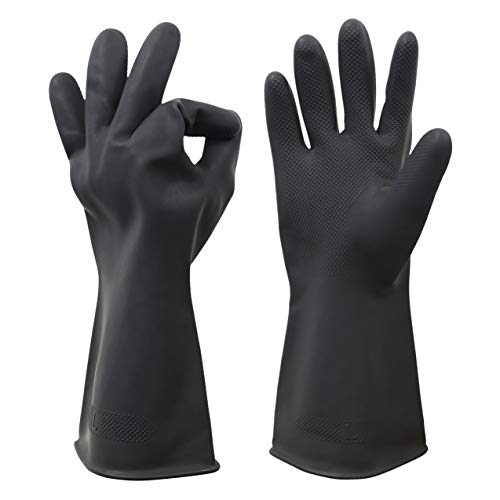 HHPROTECT Guantes resistentes a los químicos, impermeables, reutilizables, lavables, para lavar el hogar, trabajo de seguridad, guantes de goma industrial, color negro, 1 par, tamaño grande