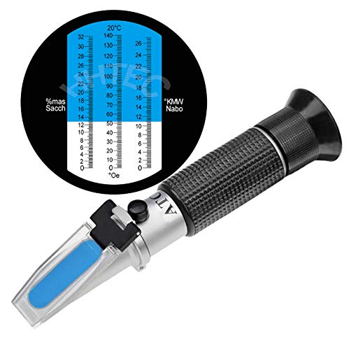 HHTEC Enólogos Refractómetro 0-32 Brix 0-140 Öchsle 0-27 KMW con el ATC para el Refractómetro Productores de vino vino cerveza de frutas de frutas para medir el contenido de azúcar