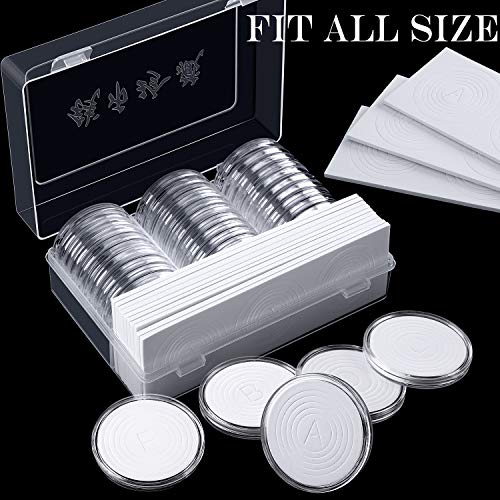 Hicarer 30 Piezas 46 mm Cápsulas de Monedas y 30 Piezas Junta Protectora Caja Funda de Moneda con Caja Organizador de Almacenaje de Plástico para Materiales de Collección de Monedas (Tamaño B)