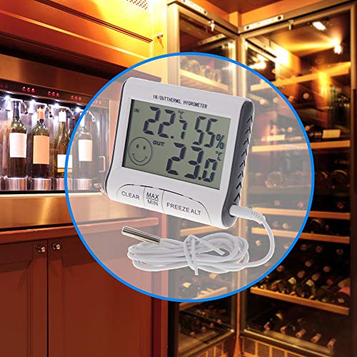 Higrómetro de termómetro de bodega digital con función de temperatura mínima máxima y cable de 1 metro