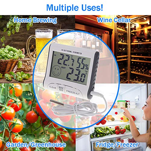 Higrómetro de termómetro de bodega digital con función de temperatura mínima máxima y cable de 1 metro