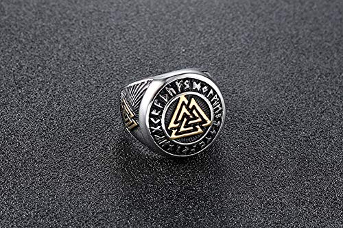 HIJONES Valknut Nórdico Vikingo Odin Anillo de Símbolo para Hombre Acero Inoxidable Guerrero Motorista Plata Tamaño 17