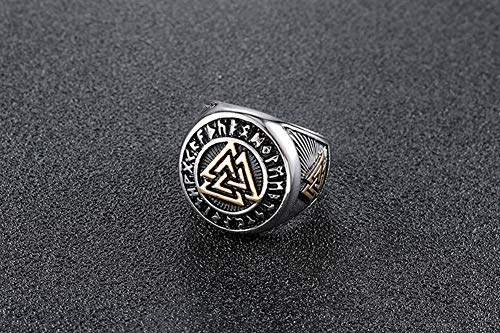 HIJONES Valknut Nórdico Vikingo Odin Anillo de Símbolo para Hombre Acero Inoxidable Guerrero Motorista Plata Tamaño 17