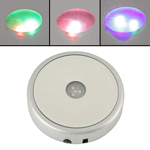 Hilitand 4 Tipos de Base de Soporte de exhibición de Cristal Giratorio de luz LED de Colores para decoración del hogar (Las baterías no están Incluidas)(Espejo Redondo, batería de 4 Leds USB)