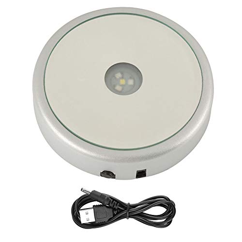 Hilitand 4 Tipos de Base de Soporte de exhibición de Cristal Giratorio de luz LED de Colores para decoración del hogar (Las baterías no están Incluidas)(Espejo Redondo, batería de 4 Leds USB)