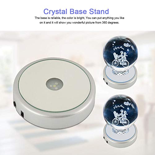Hilitand 4 Tipos de Base de Soporte de exhibición de Cristal Giratorio de luz LED de Colores para decoración del hogar (Las baterías no están Incluidas)(Espejo Redondo, batería de 4 Leds USB)