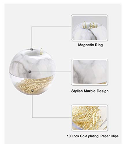 Hillento clips de papel de oro en el mármol magnética elegante sujetador de plástico blanco, 100 por caja clips, clips de papel de 28 mm para equipos de oficina organizador del escritorio