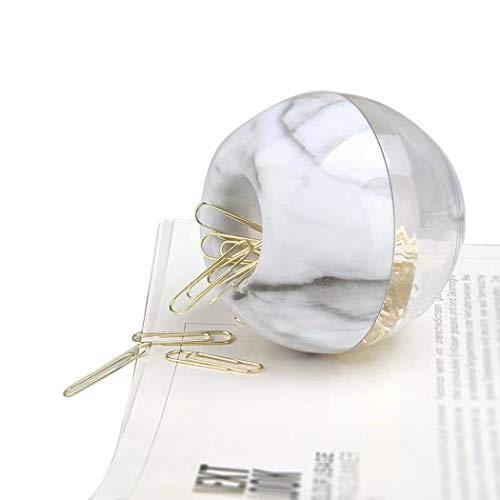 Hillento clips de papel de oro en el mármol magnética elegante sujetador de plástico blanco, 100 por caja clips, clips de papel de 28 mm para equipos de oficina organizador del escritorio