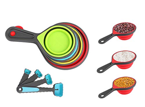 Hillento de silicona tazas de medir y cucharas establece, tazas de medir plegables establecen y fijan cucharas de medir, 11 conjunto pieza,la cocina y utensilios de cocina para hornear de preparación