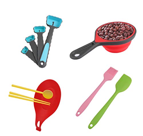 Hillento de silicona tazas de medir y cucharas establece, tazas de medir plegables establecen y fijan cucharas de medir, 11 conjunto pieza,la cocina y utensilios de cocina para hornear de preparación