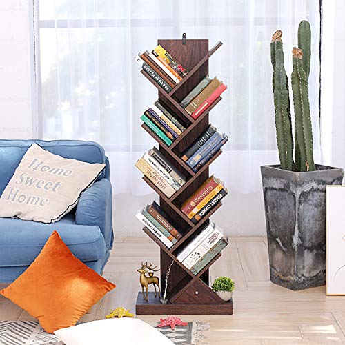 Himimi Librería de 9 niveles, vintage estantería libros con forma de árbol, estantería de madera para librería, cafetería, salón, hogar, sala de estar y oficina