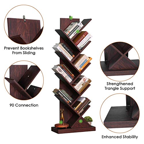 Himimi Librería de 9 niveles, vintage estantería libros con forma de árbol, estantería de madera para librería, cafetería, salón, hogar, sala de estar y oficina